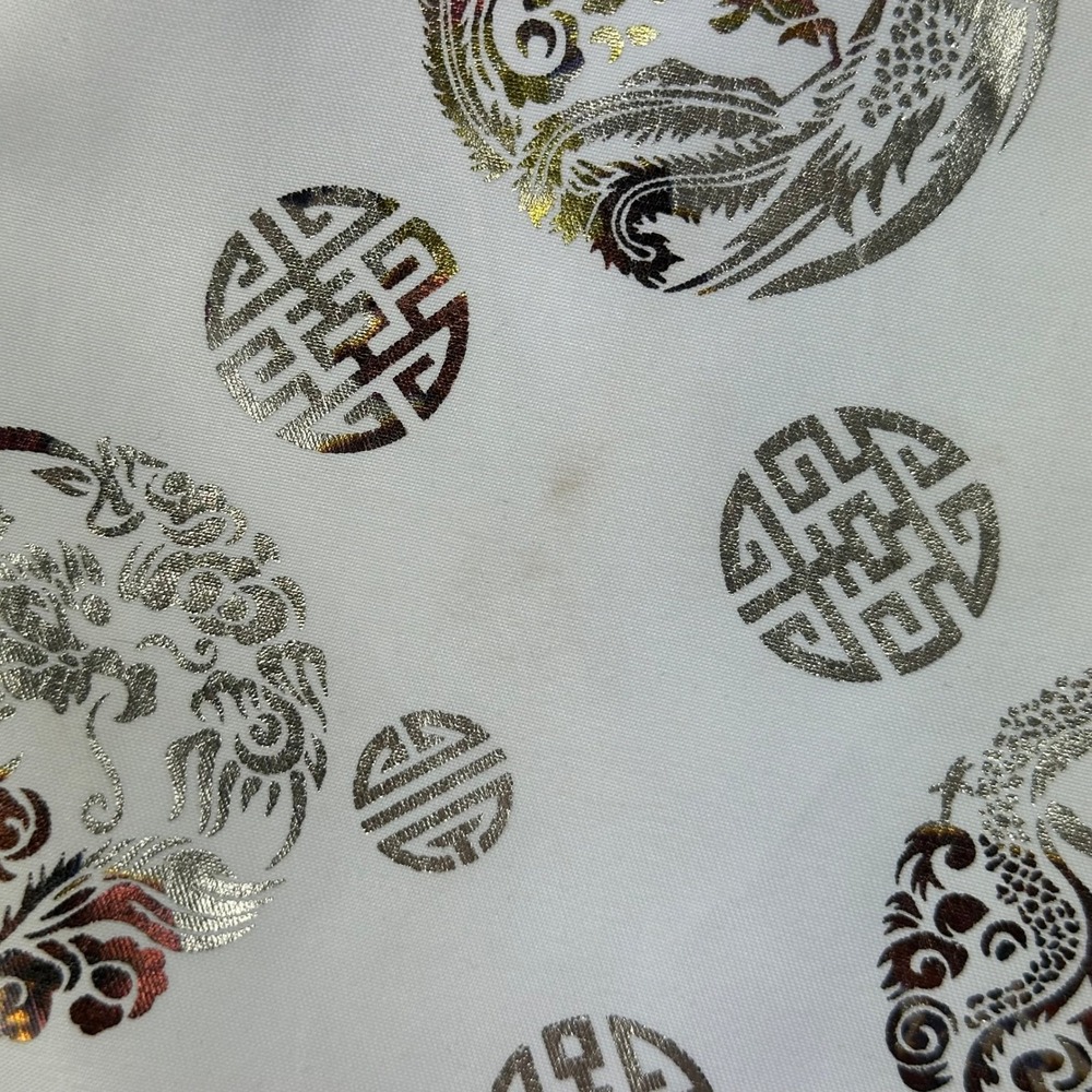 De-Niko Button‎ Up Mens L Regular White Metallic Silver Gold Dragon Phoenix Y2K - Picture 7 of 9